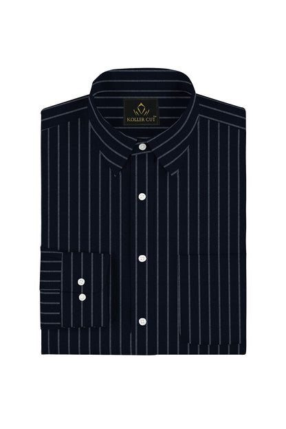 Oxford Blue and Smoke White Stripes Oxford Cotton Shirt