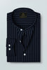 Oxford Blue and Smoke White Stripes Oxford Mandarin Collar Cotton Shirt