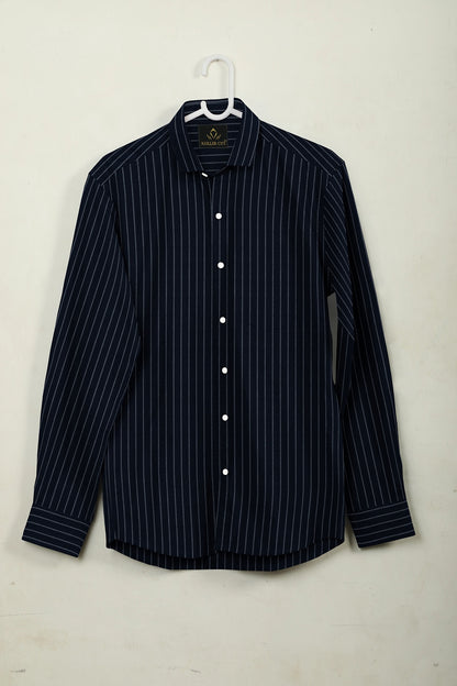 Oxford Blue and Smoke White Stripes Oxford Cotton Shirt