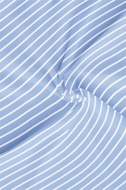 Brunnera Blue and Flash White Chalk Stripes Oxford Mandarin Collar Cotton Shirt