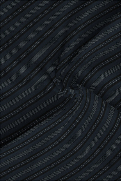 Jet Black With Cobalt Blue and White Broken Thread Stripes Cotton Shirt