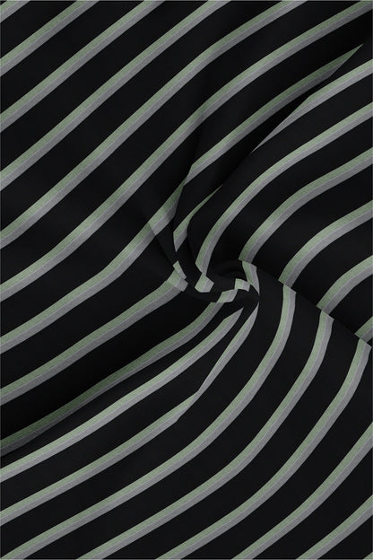 Black With Dove Grey and Mist Green Stripes Cotton Shirt