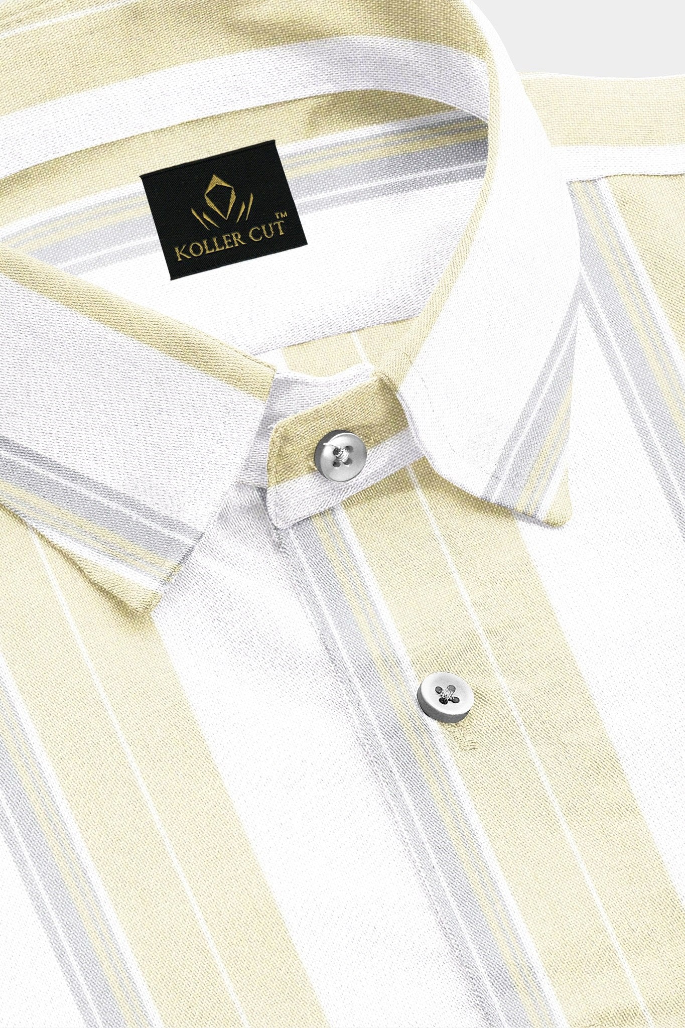 White with Lemonade Yellow and Glacier Grey Oxford Stripes Cotton Shirt