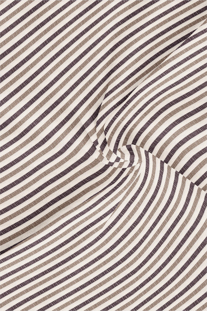 Beige with Wine and Antler Brown Multitrack Stripes Cotton Linen Shirt
