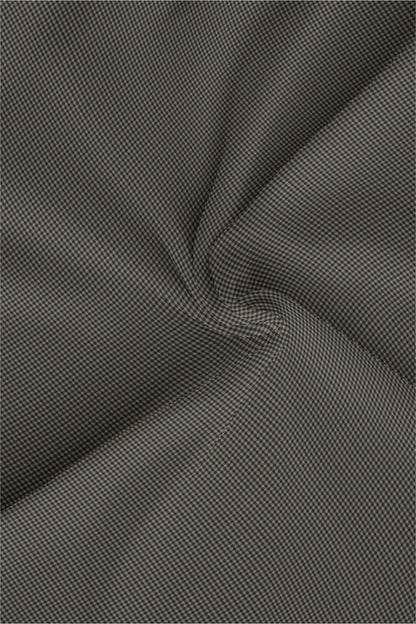 British Khaki and Midnight Blue Gingham Mandarin Collar Cotton Shirt