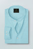 Aqua Blue and Porcelain White Gingham Checks Mandarin Collar Cotton Shirt