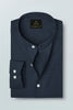 Charcoal Gray and Medieval Blue Gingham Checks Mandarin Collar Cotton Shirt
