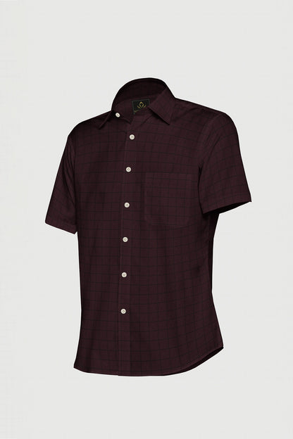 Amaranth Red And Black Windowpane Checks Cotton Premium Egyptian Giza Cotton Shirt
