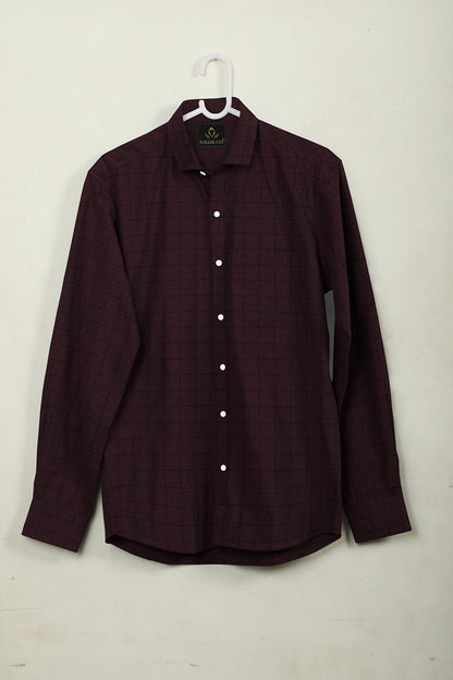 Amaranth Red And Black Windowpane Checks Cotton Premium Egyptian Giza Cotton Shirt