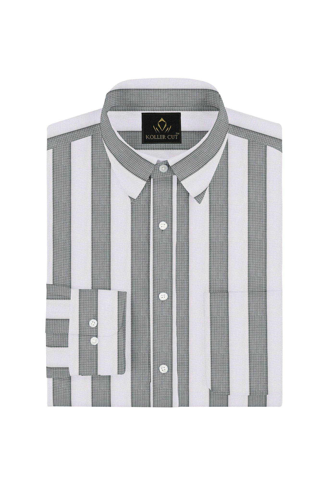 Silver Grey and White stripes Cotton Shirt