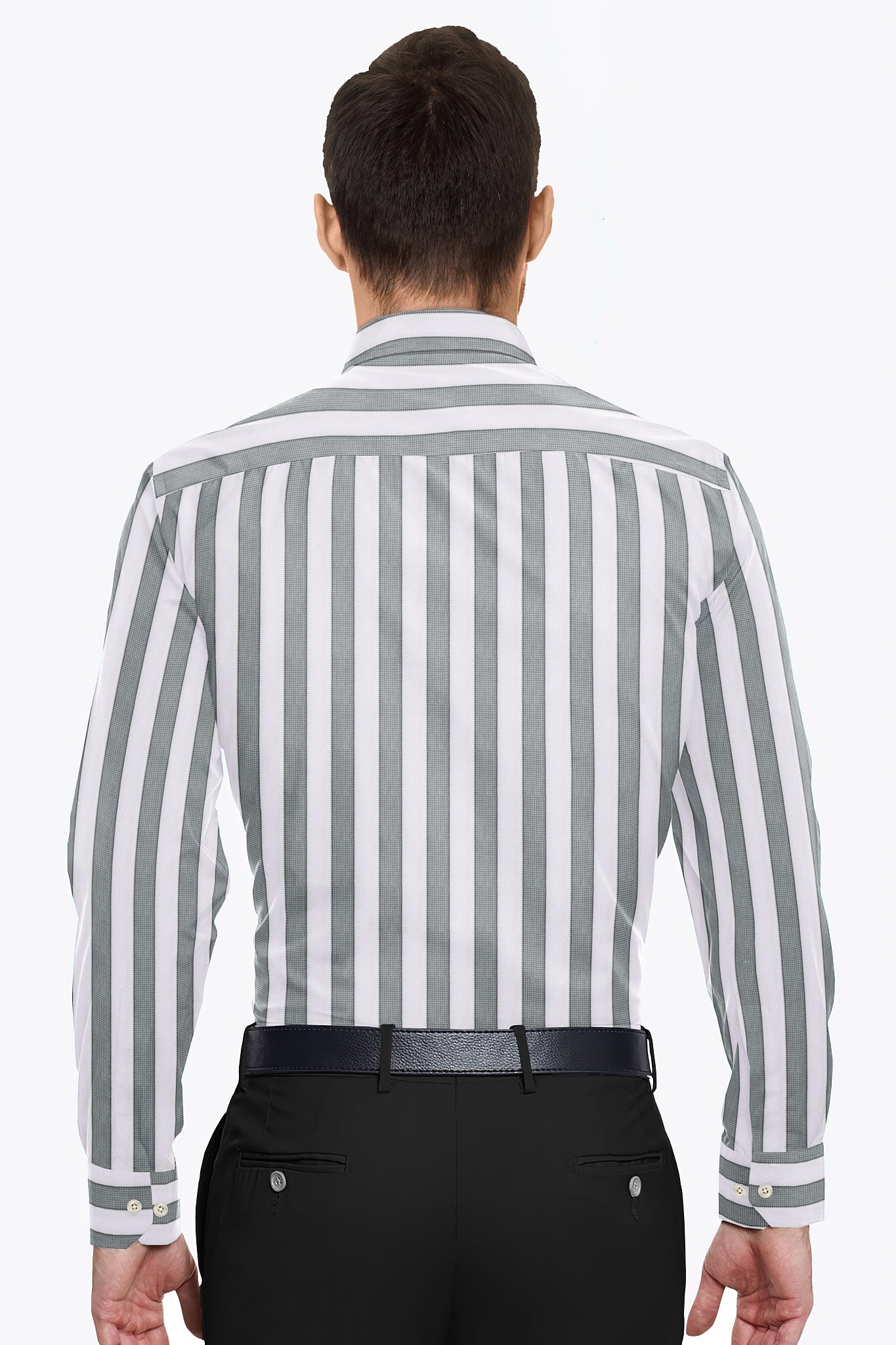 Silver Grey and White stripes Cotton Shirt