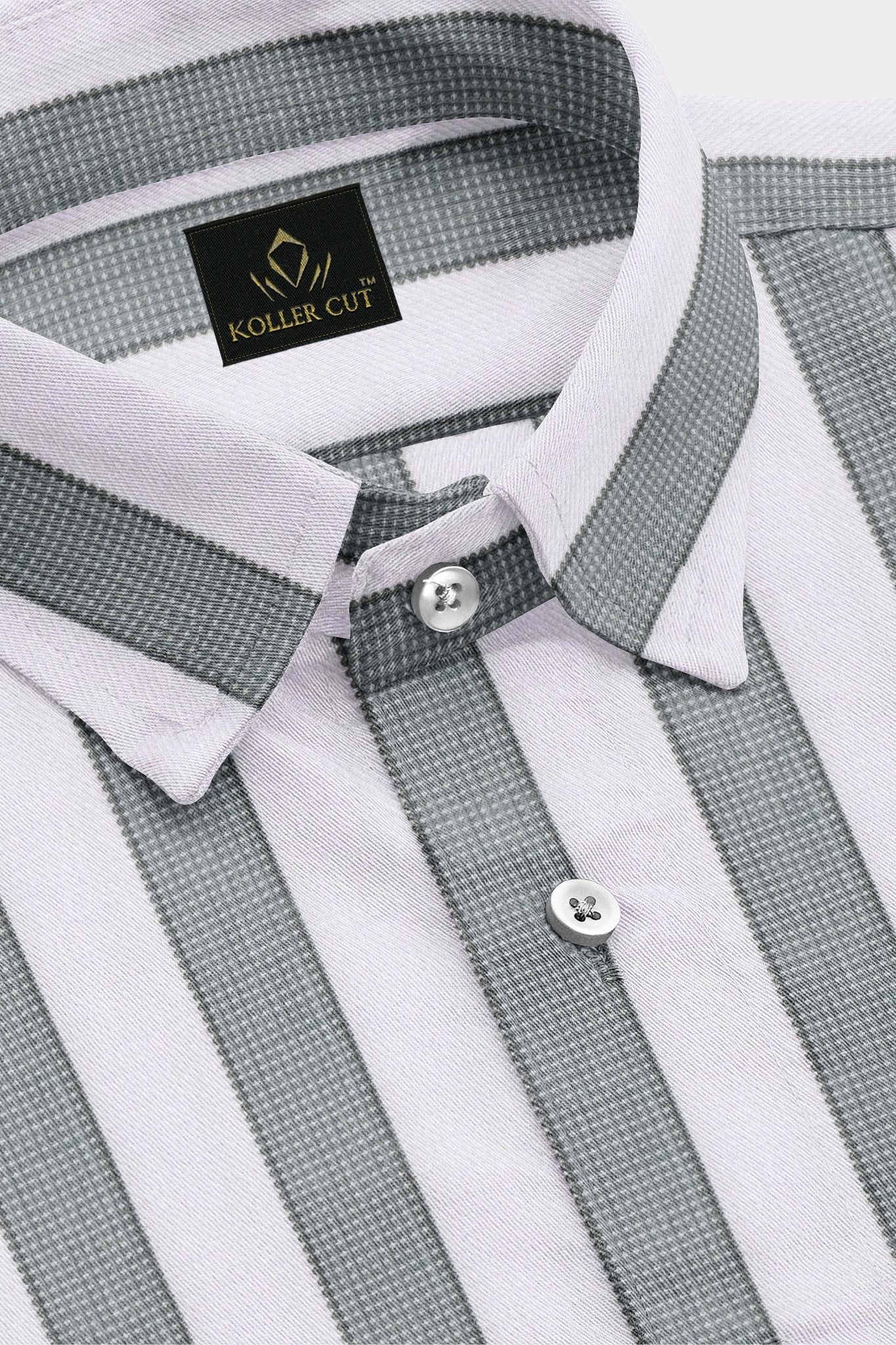Silver Grey and White stripes Cotton Shirt