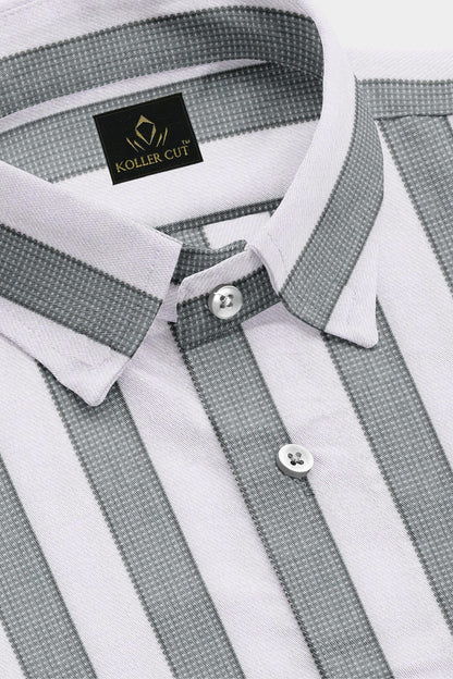 Silver Grey and White stripes Cotton Shirt