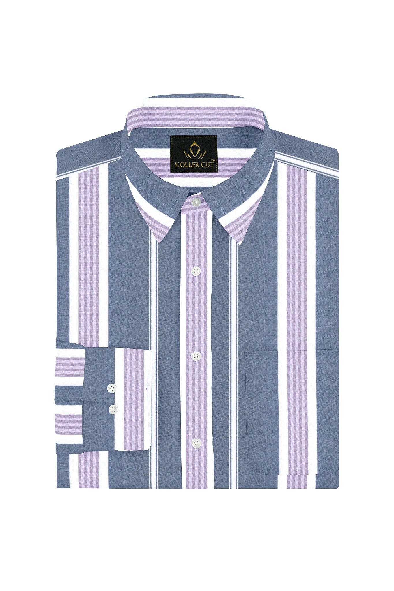 Cadet Blue with Snow White and Pearl Lavender Stripes Cotton Shirt