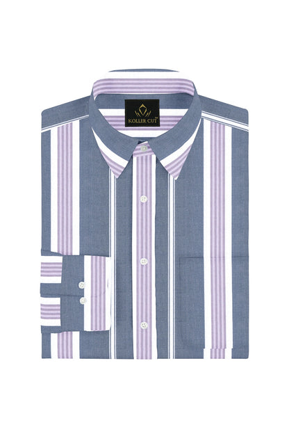 Cadet Blue with Snow White and Pearl Lavender Stripes Cotton Shirt