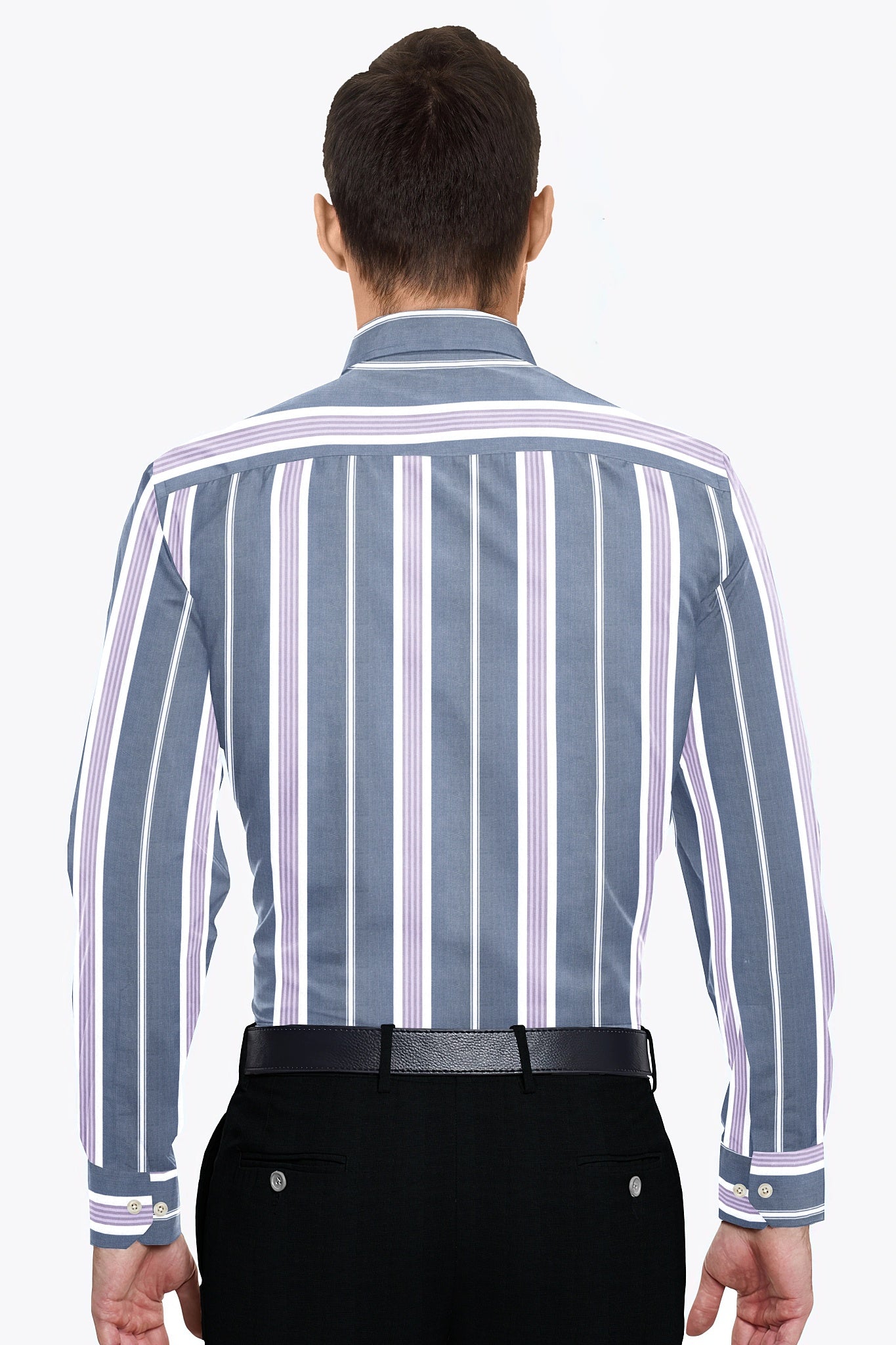 Cadet Blue with Snow White and Pearl Lavender Stripes Cotton Shirt