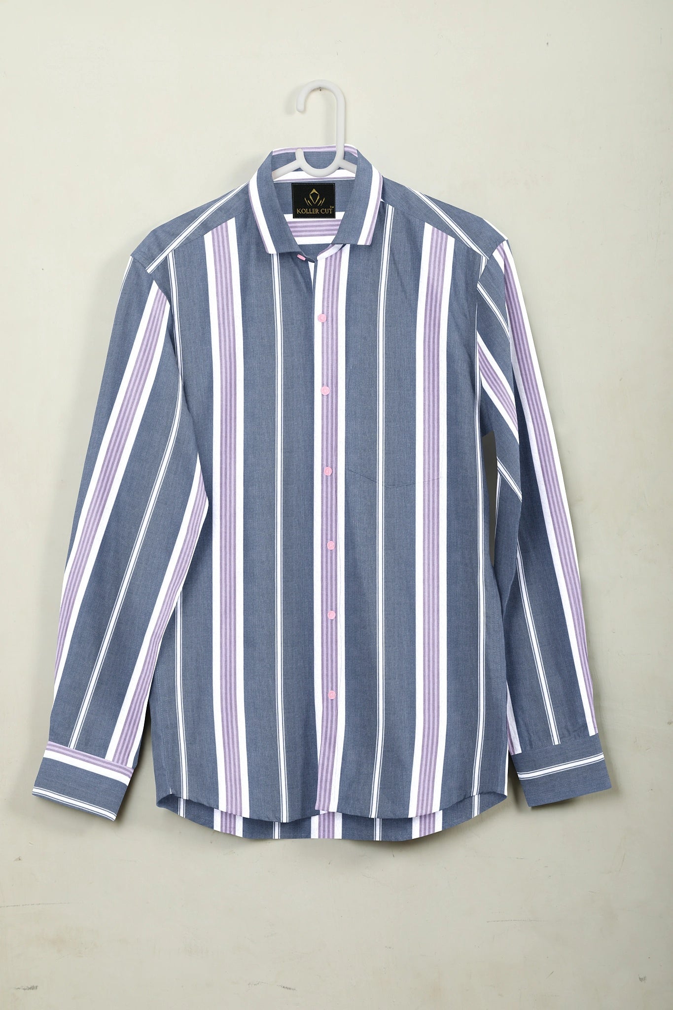 Cadet Blue with Snow White and Pearl Lavender Stripes Cotton Shirt