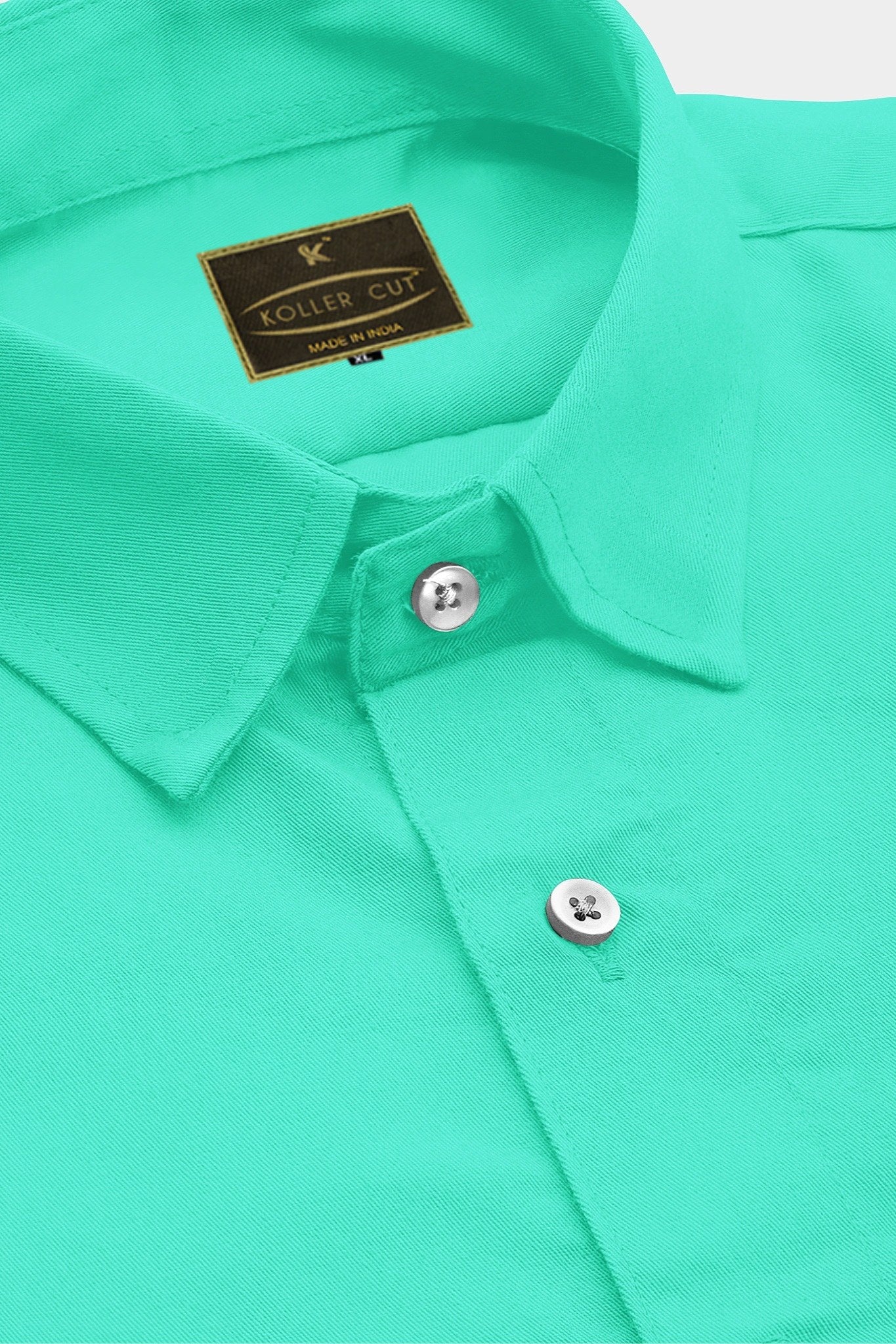 Aquamarine Green Solid Plain Men's Cotton Shirt