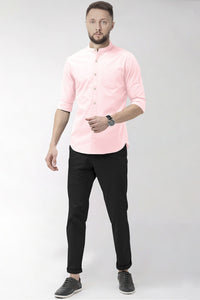 Lemonade Pink Mandarin Collar Solid Plain Men's Cotton Shirt