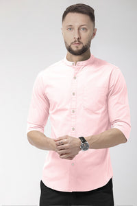 Lemonade Pink Mandarin Collar Solid Plain Men's Cotton Shirt
