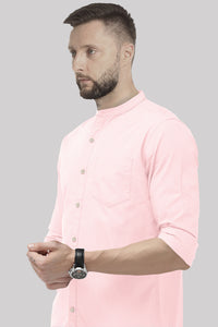 Lemonade Pink Mandarin Collar Solid Plain Men's Cotton Shirt