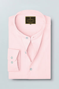 Lemonade Pink Mandarin Collar Solid Plain Men's Cotton Shirt