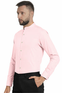 Lemonade Pink Mandarin Collar Solid Plain Men's Cotton Shirt