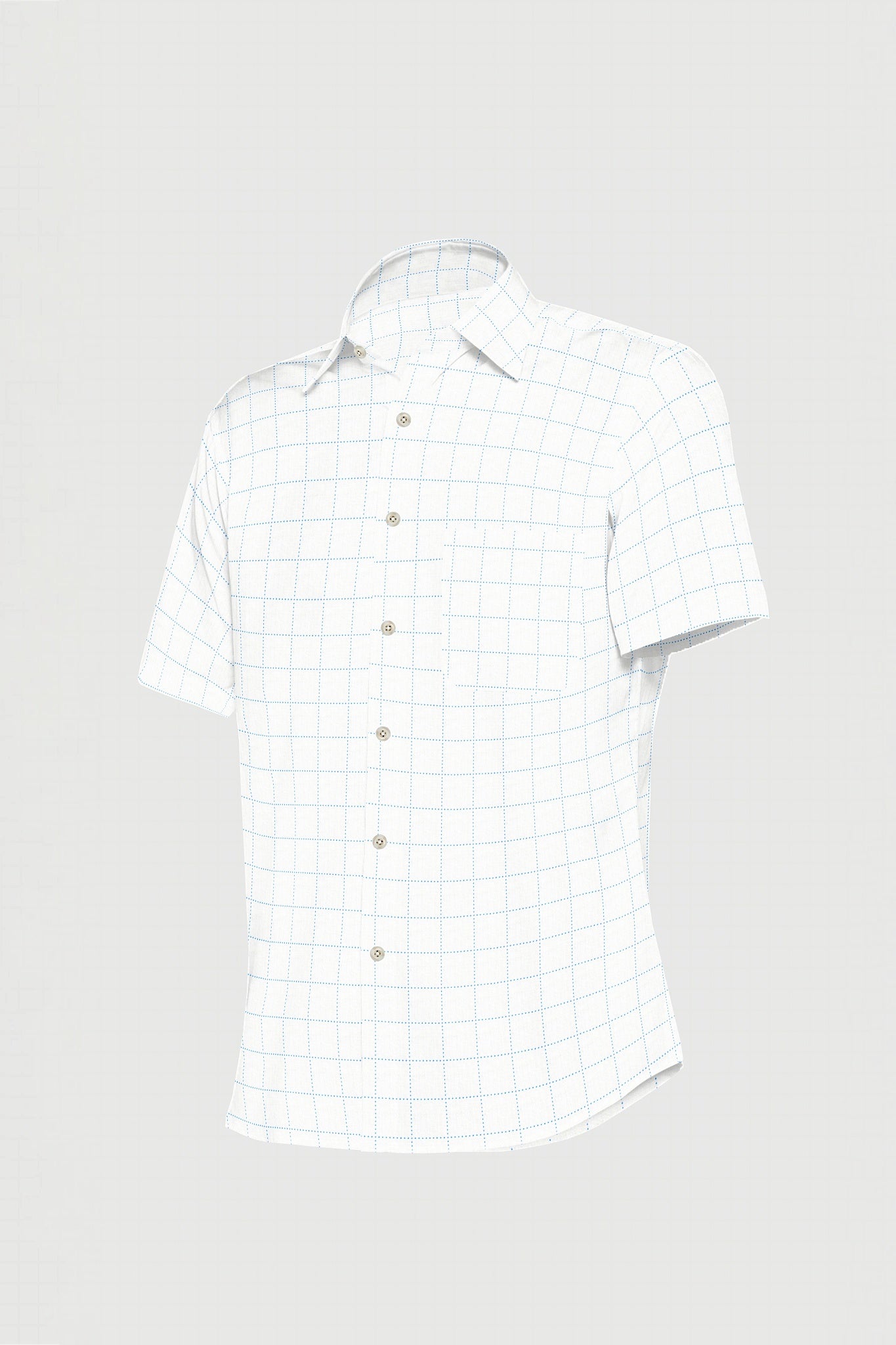 Bright White with Sapphire Blue Windowpane Men's Cotton Shirt