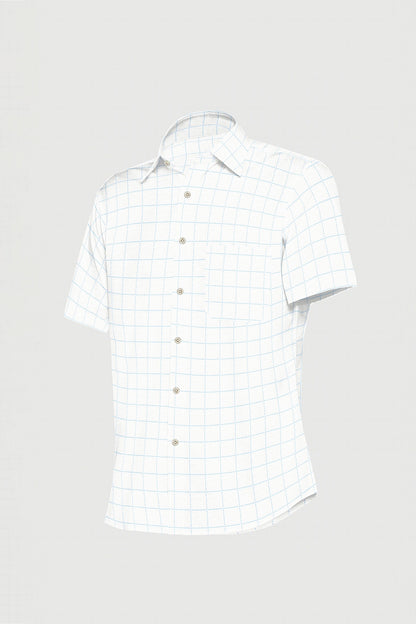 Bright White with Sapphire Blue Windowpane Men's Cotton Shirt