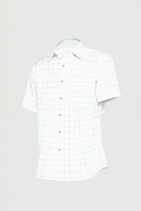 Bright White with Sapphire Blue Windowpane Men's Cotton Shirt