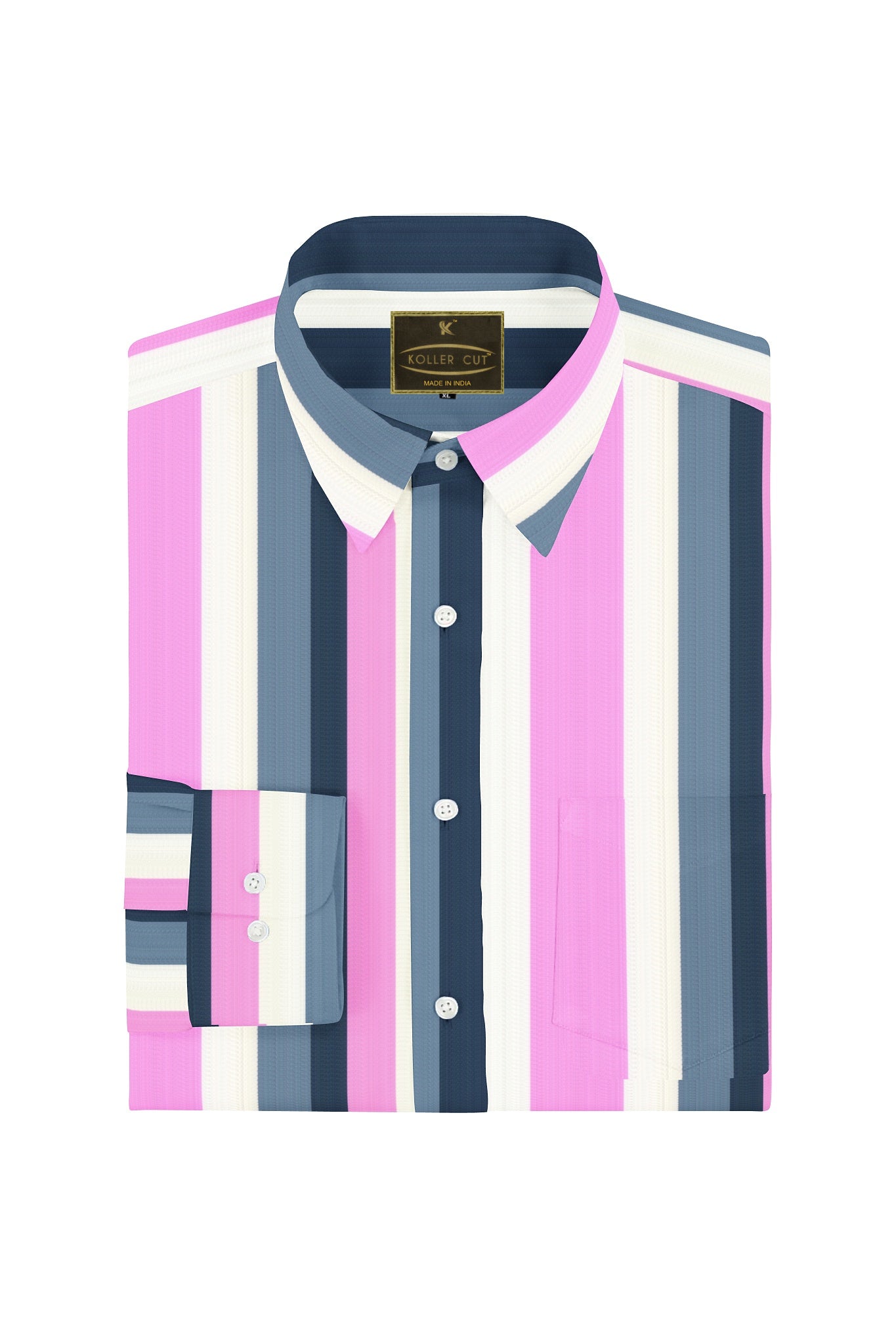 White with Taffy Pink and Slate Gray Multitrack Multi Stripes Men's Cotton Shirt