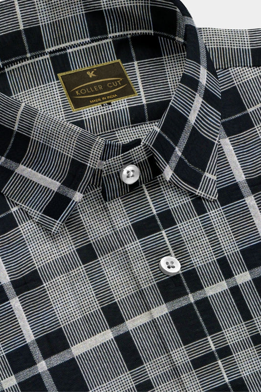 Black with White Plaid Men's Cotton Shirt