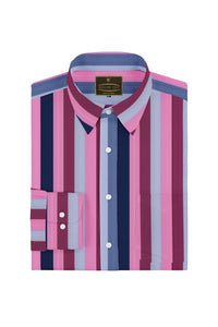 Rose Pink and Grey Rainbow stripes Men's Cotton Shirt