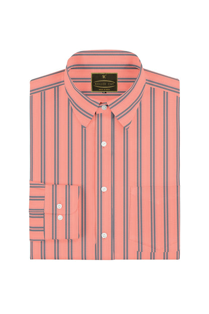 Amber Peach with Steel Grey Double Striped Men's Cotton Shirt