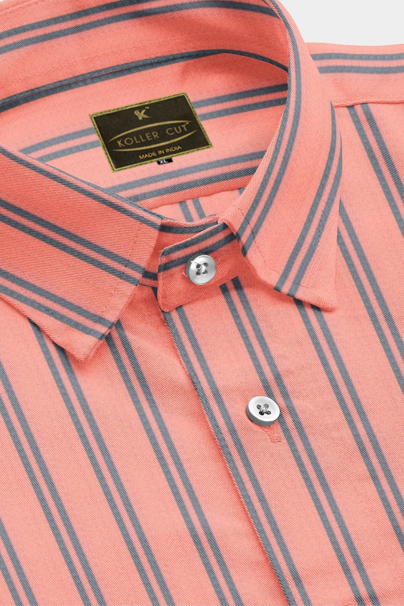 Amber Peach with Steel Grey Double Striped Men's Cotton Shirt