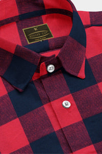 Red with Soot Black Buffalo Checks Men's Cotton Shirt