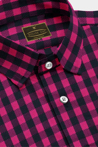 Crow Black and Jazz berry Pink Gingham Men's Cotton Shirt