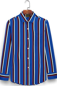 Egyptian Blue with White, Black and Amaranth Red Wide Striped Men's Cotton Shirt