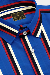 Egyptian Blue with White, Black and Amaranth Red Wide Striped Men's Cotton Shirt