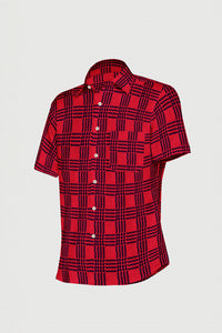 Cadmium Red and Black Check Men's Cotton Shirt