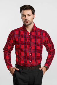 Cadmium Red and Black Check Men's Cotton Shirt