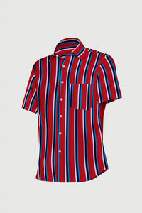 Crimson Red with White, Navy and Sapphire Blue Wide Stripes Men's Cotton Shirt