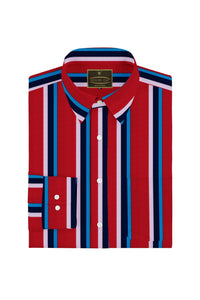 Crimson Red with White, Navy and Sapphire Blue Wide Stripes Men's Cotton Shirt