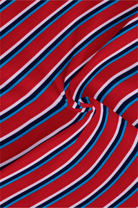 Crimson Red with White, Navy and Sapphire Blue Wide Stripes Men's Cotton Shirt