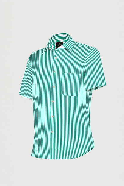 Ambrosia Green and White Candy Stripes Cotton Shirt