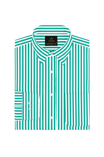 White and Seafoam Green Candy Stripes Cotton Shirt Best Stripes Shirt in India