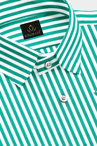 White and Seafoam Green Candy Stripes Cotton Shirt Best Stripes Shirt in India