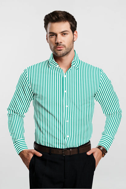 Ambrosia Green and White Candy Stripes Cotton Shirt