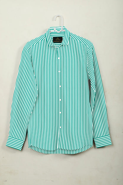 Ambrosia Green and White Candy Stripes Cotton Shirt