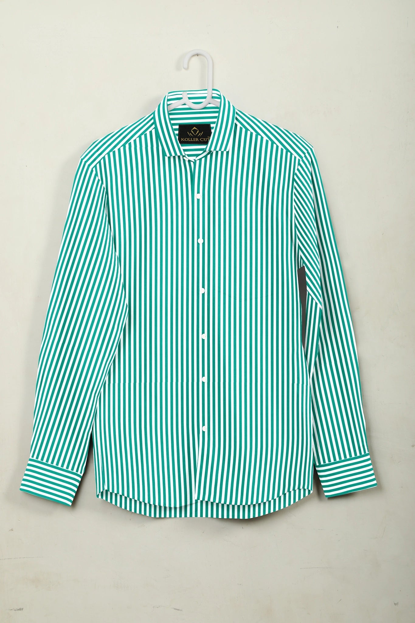 White and Seafoam Green Candy Stripes Cotton Shirt Best Stripes Shirt in India